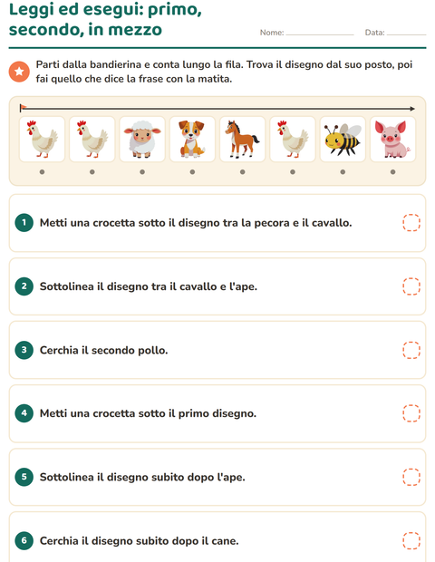Anteprima della scheda di Leggi ed esegui con Animali della fattoria per Scuola primaria classe prima