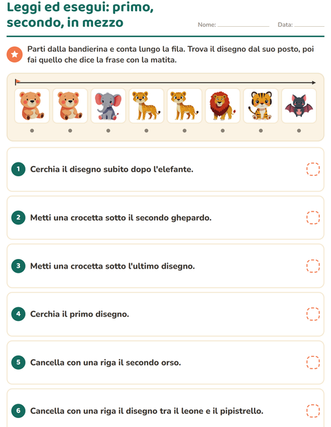 Anteprima della scheda di Leggi ed esegui con Animali dello zoo per Scuola primaria classe prima