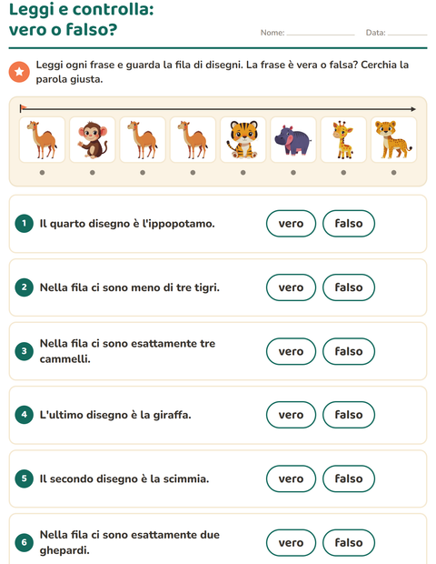 Anteprima della scheda di Leggi ed esegui con Animali dello zoo per Scuola primaria classe prima