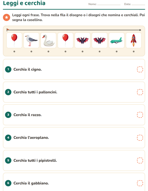 Anteprima della scheda di Leggi ed esegui con Cose che volano per Scuola primaria classe prima