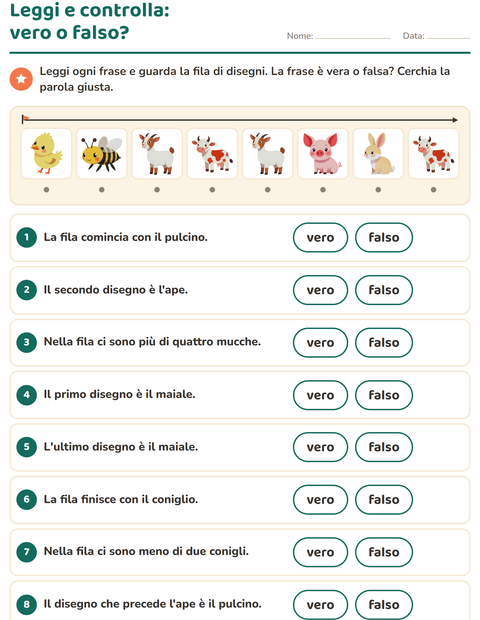 Anteprima della scheda di Leggi ed esegui con Animali della fattoria per Scuola primaria classe prima