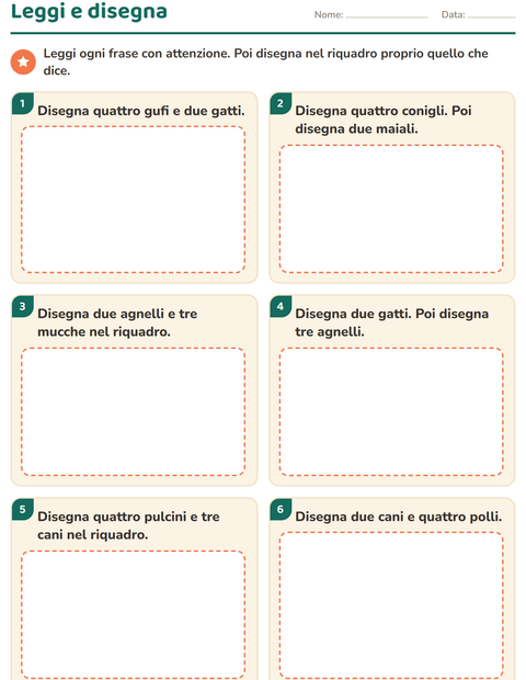 Anteprima della scheda di Leggi ed esegui con Animali della fattoria per Scuola primaria classe prima