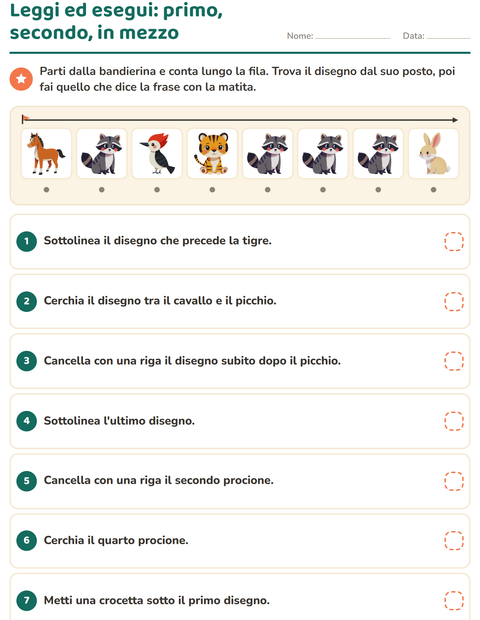 Anteprima della scheda di Leggi ed esegui con Animali per Scuola primaria classe prima