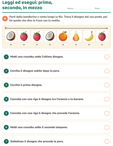 Anteprima della scheda di Leggi ed esegui con Frutta per Scuola primaria classe prima
