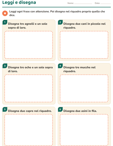 Anteprima della scheda di Leggi ed esegui con Animali della fattoria per Scuola primaria classe prima
