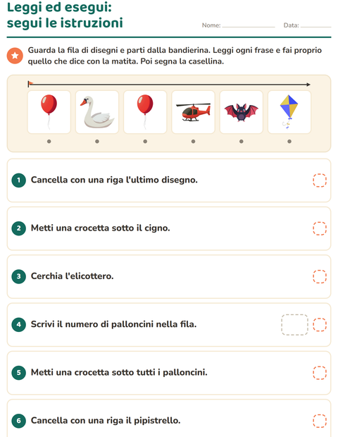 Anteprima della scheda di Leggi ed esegui con Cose che volano per Scuola primaria classe prima