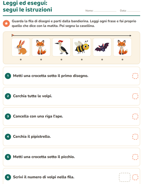 Anteprima della scheda di Leggi ed esegui con Creature della foresta per Scuola primaria classe prima