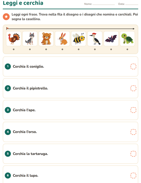 Anteprima della scheda di Leggi ed esegui con Creature della foresta per Scuola primaria classe prima