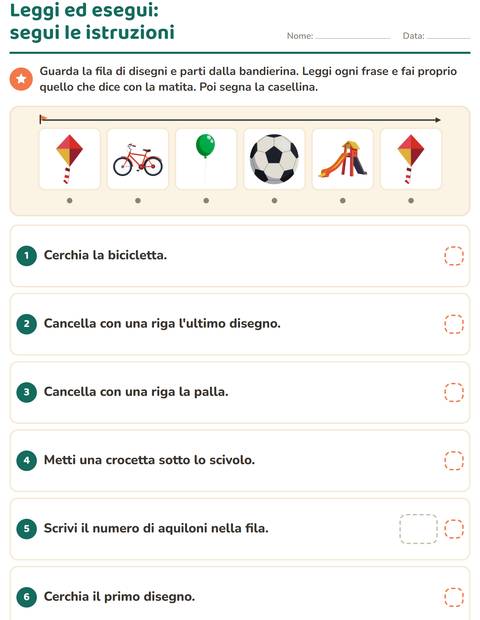 Anteprima della scheda di Leggi ed esegui con Giocattoli per Scuola primaria classe prima