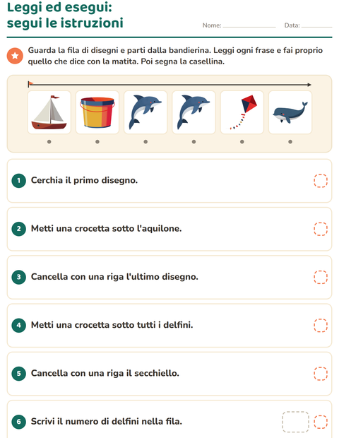 Anteprima della scheda di Leggi ed esegui con Spiaggia per Scuola primaria classe prima