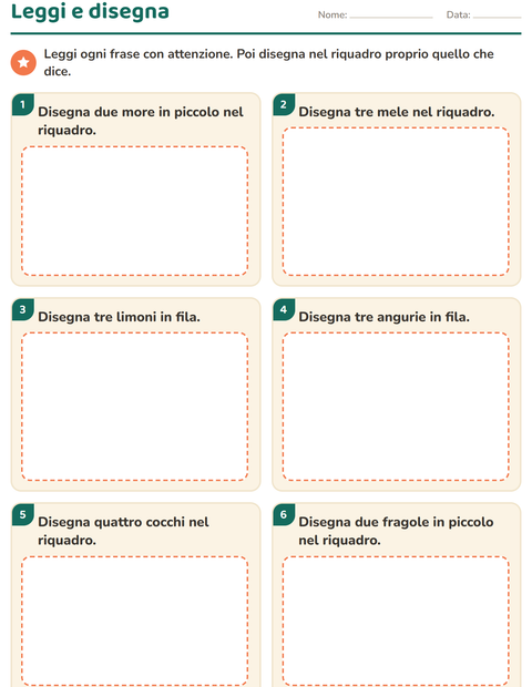Anteprima della scheda di Leggi ed esegui con Frutta per Scuola primaria classe prima