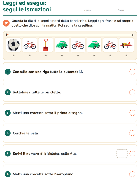 Anteprima della scheda di Leggi ed esegui con Giocattoli per Scuola primaria classe prima