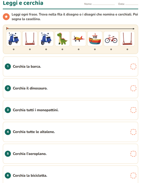 Anteprima della scheda di Leggi ed esegui con Giocattoli per Scuola primaria classe prima