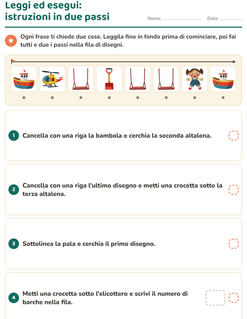 Anteprima della scheda di Leggi ed esegui con Giocattoli per Scuola primaria classe prima