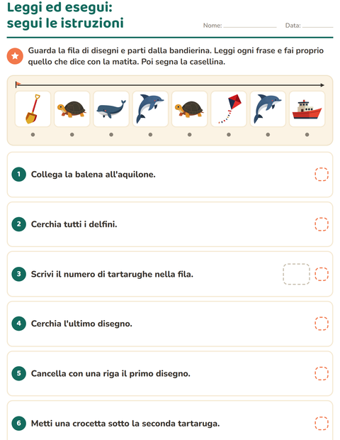 Anteprima della scheda di Leggi ed esegui con Spiaggia per Scuola primaria classe prima