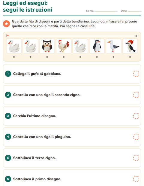 Anteprima della scheda di Leggi ed esegui con Uccelli 2 per Scuola primaria classe prima