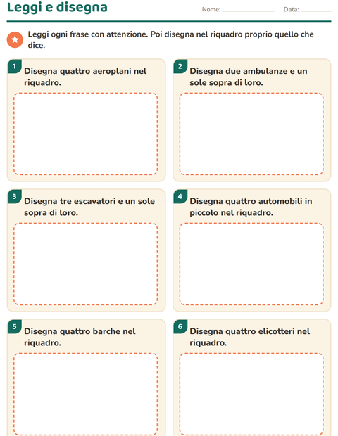 Anteprima di Leggi e disegna: disegna nel riquadro proprio quello che dice la frase