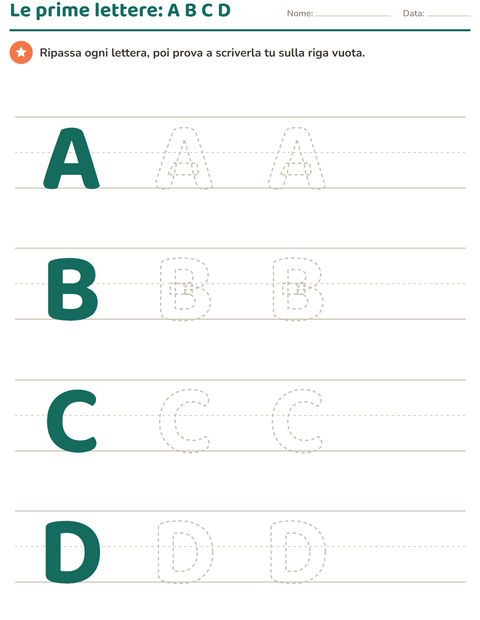 Le prime lettere A B C D da ricalcare