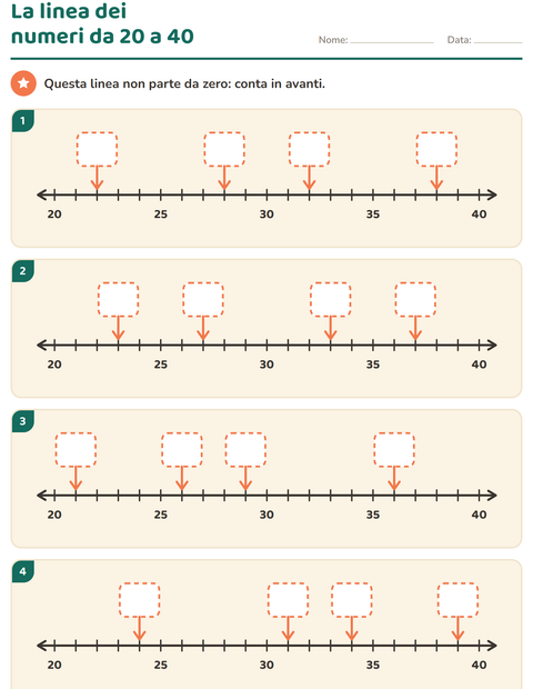 Anteprima della scheda di Linea dei numeri per Scuola primaria classe prima