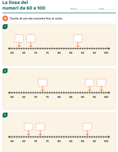 Anteprima della scheda di Linea dei numeri per Scuola primaria classe seconda