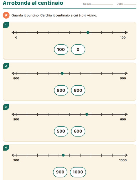 Anteprima della scheda di Linea dei numeri per Scuola primaria classe terza