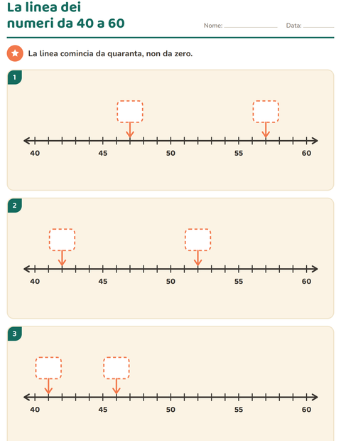 Anteprima della scheda di Linea dei numeri per Scuola primaria classe seconda