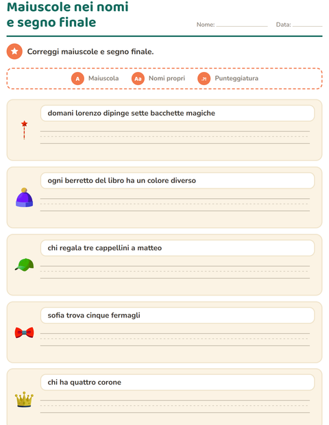 Anteprima della scheda di Maiuscole e punteggiatura con Accessori per Scuola primaria classe seconda