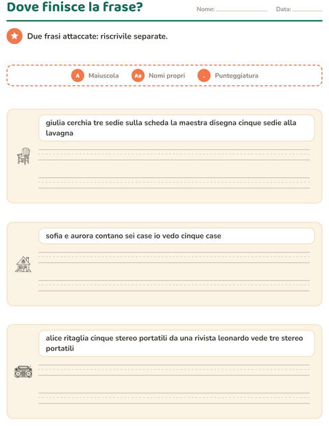 Anteprima della scheda di Maiuscole e punteggiatura con Casa e Natura BN per Scuola primaria classe seconda