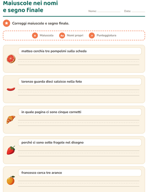 Anteprima della scheda di Maiuscole e punteggiatura con Colazione per Scuola primaria classe seconda