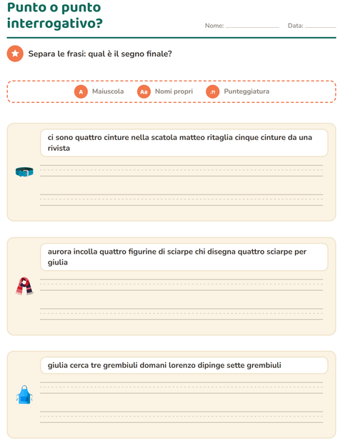 Anteprima della scheda di Maiuscole e punteggiatura con Accessori per Scuola primaria classe seconda