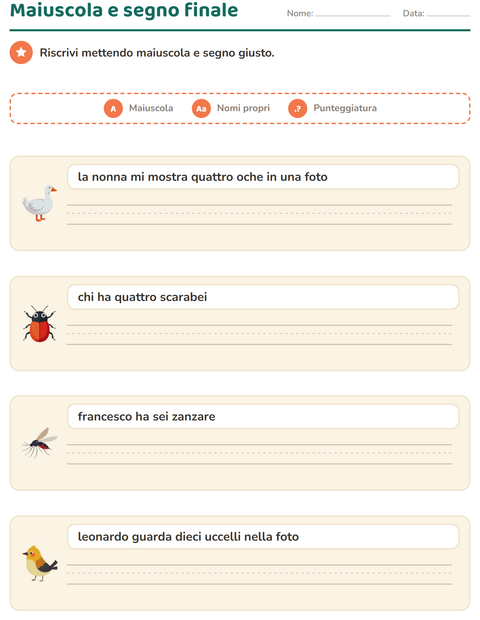 Anteprima della scheda di Maiuscole e punteggiatura con Cose che volano per Scuola primaria classe seconda