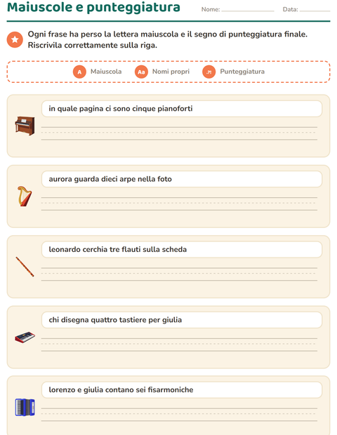 Anteprima della scheda di Maiuscole e punteggiatura con Musica per Scuola primaria classe seconda