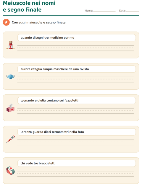 Anteprima della scheda di Maiuscole e punteggiatura con Ospedale per Scuola primaria classe seconda