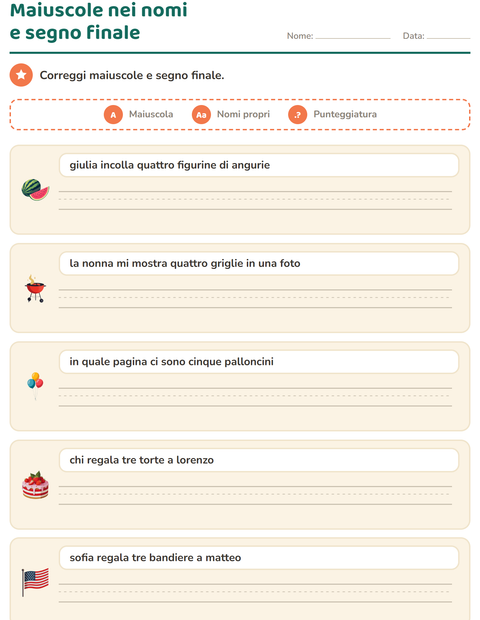 Anteprima della scheda di Maiuscole e punteggiatura con 4 luglio per Scuola primaria classe seconda