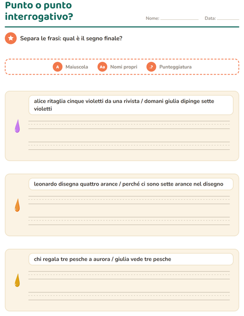 Anteprima della scheda di Maiuscole e punteggiatura con Colori per Scuola primaria classe seconda
