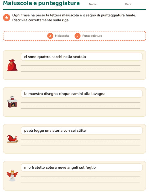 Anteprima della scheda di Maiuscole e punteggiatura con Natale per Scuola primaria classe seconda