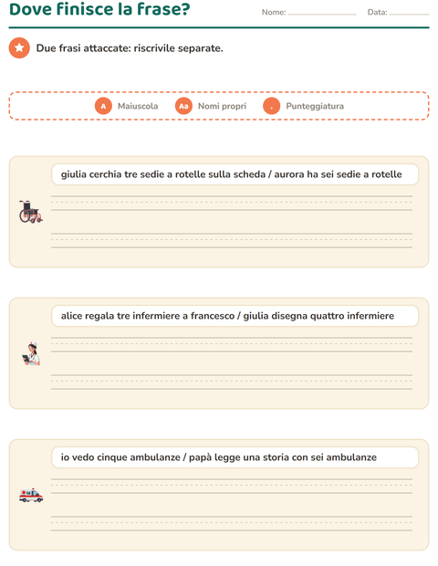 Anteprima della scheda di Maiuscole e punteggiatura con Ospedale per Scuola primaria classe seconda