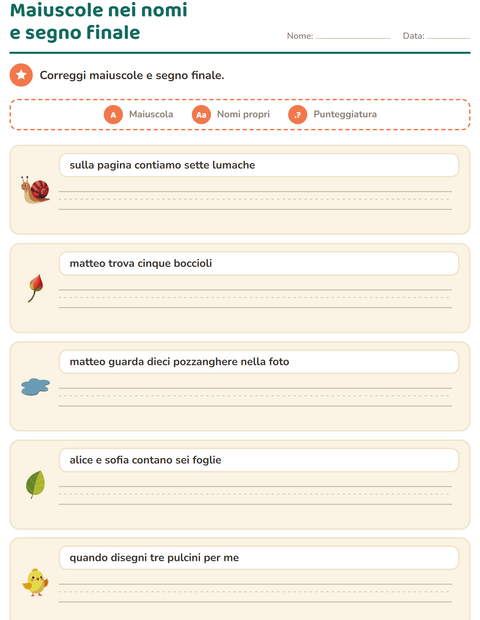 Anteprima della scheda di Maiuscole e punteggiatura con Primavera per Scuola primaria classe seconda