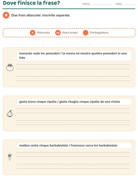 Anteprima della scheda di Maiuscole e punteggiatura con Verdure BN per Scuola primaria classe seconda