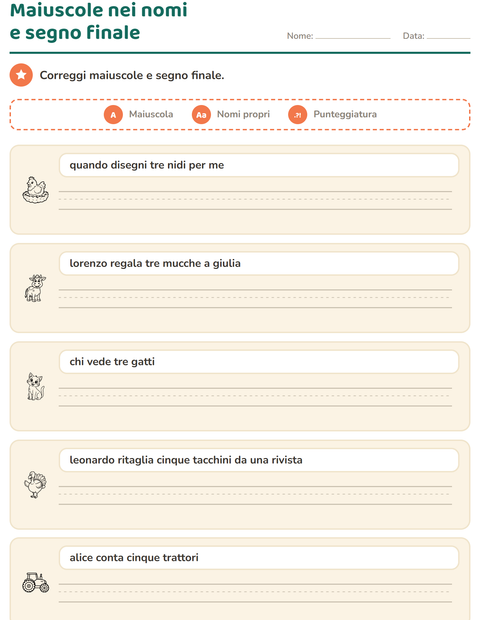 Anteprima della scheda di Maiuscole e punteggiatura con Fattoria BN per Scuola primaria classe seconda