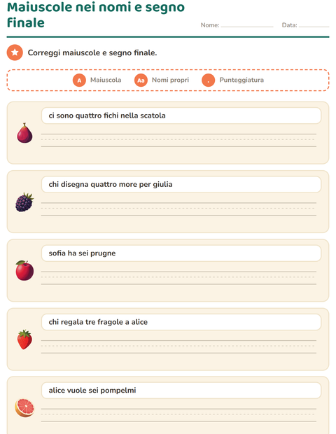 Maiuscole nei nomi propri e segno finale: cinque frasi da correggere