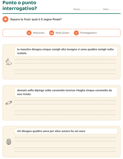 Anteprima della scheda di Maiuscole e punteggiatura con Pasqua BN per Scuola primaria classe seconda
