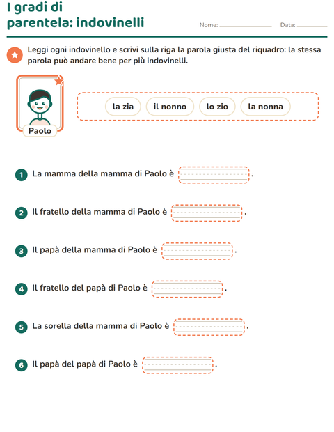 Anteprima della scheda di I membri della famiglia per Scuola primaria classe seconda