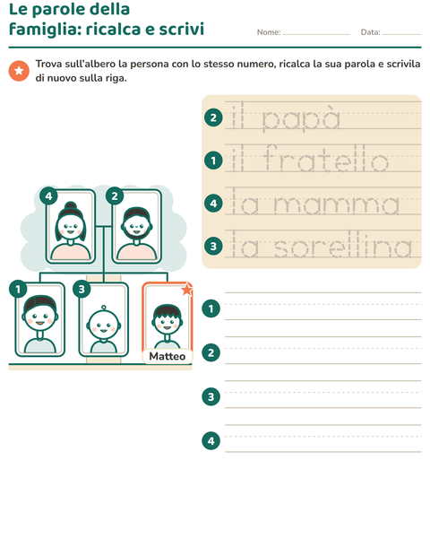Anteprima della scheda di I membri della famiglia per Scuola dell'infanzia (5-7 anni)