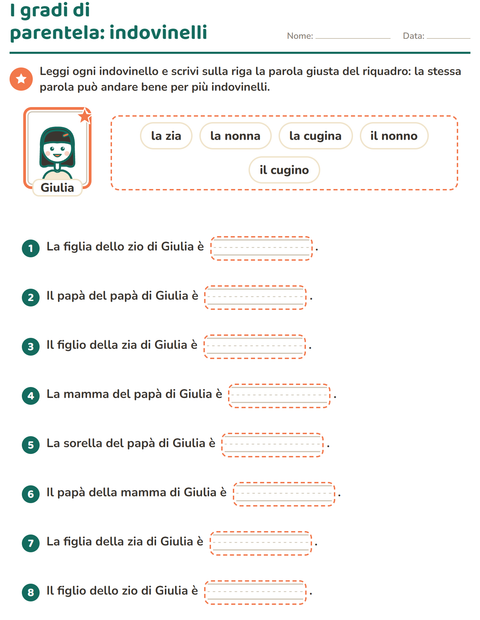 Anteprima della scheda di I membri della famiglia per Scuola primaria classe seconda