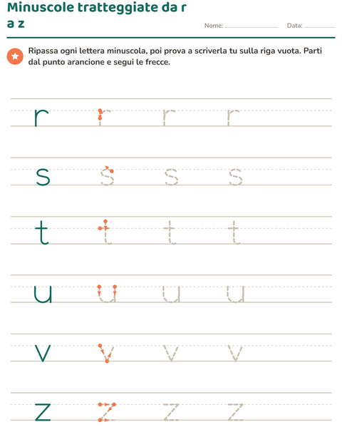 Lettere minuscole tratteggiate da r a z