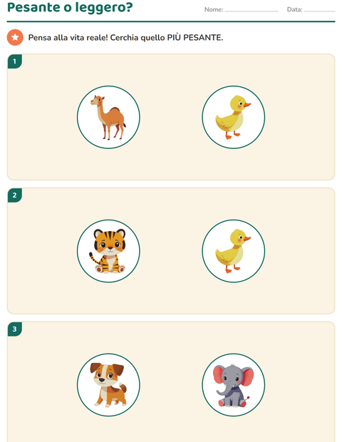 Anteprima della scheda di Misurazione con Animali per Scuola dell'infanzia (5-7 anni)