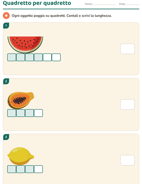 Anteprima della scheda di Misurazione con Frutta per Scuola primaria classe prima