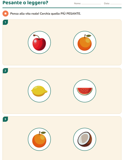 Anteprima della scheda di Misurazione con Frutta per Scuola dell'infanzia (5-7 anni)