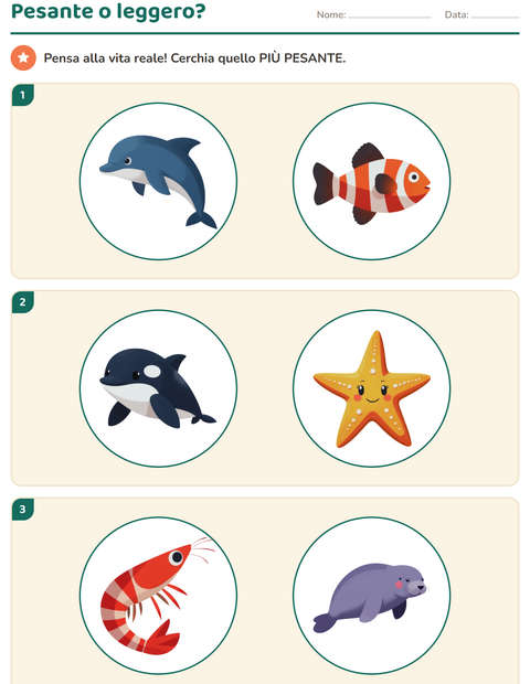 Anteprima della scheda di Misurazione con Vita oceanica per Scuola dell'infanzia (5-7 anni)